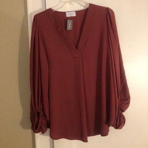Dobby Bubble Sleeve Red Blouse NWT